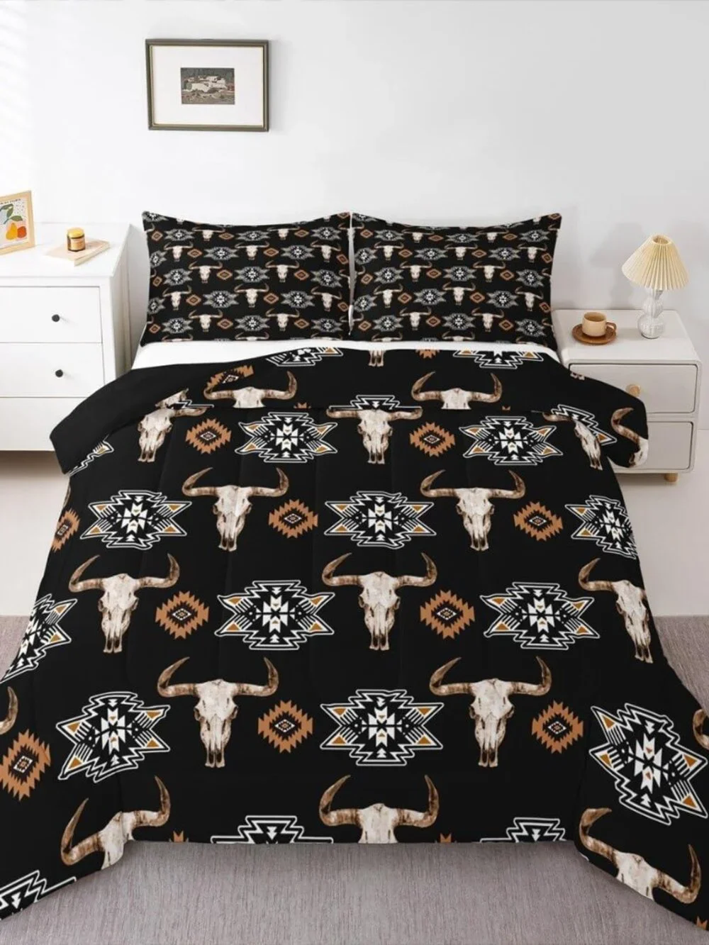 Bull Skull Bedding Set Boho Southwestern Comforter Set Twin,Kids Teens Adults Bo